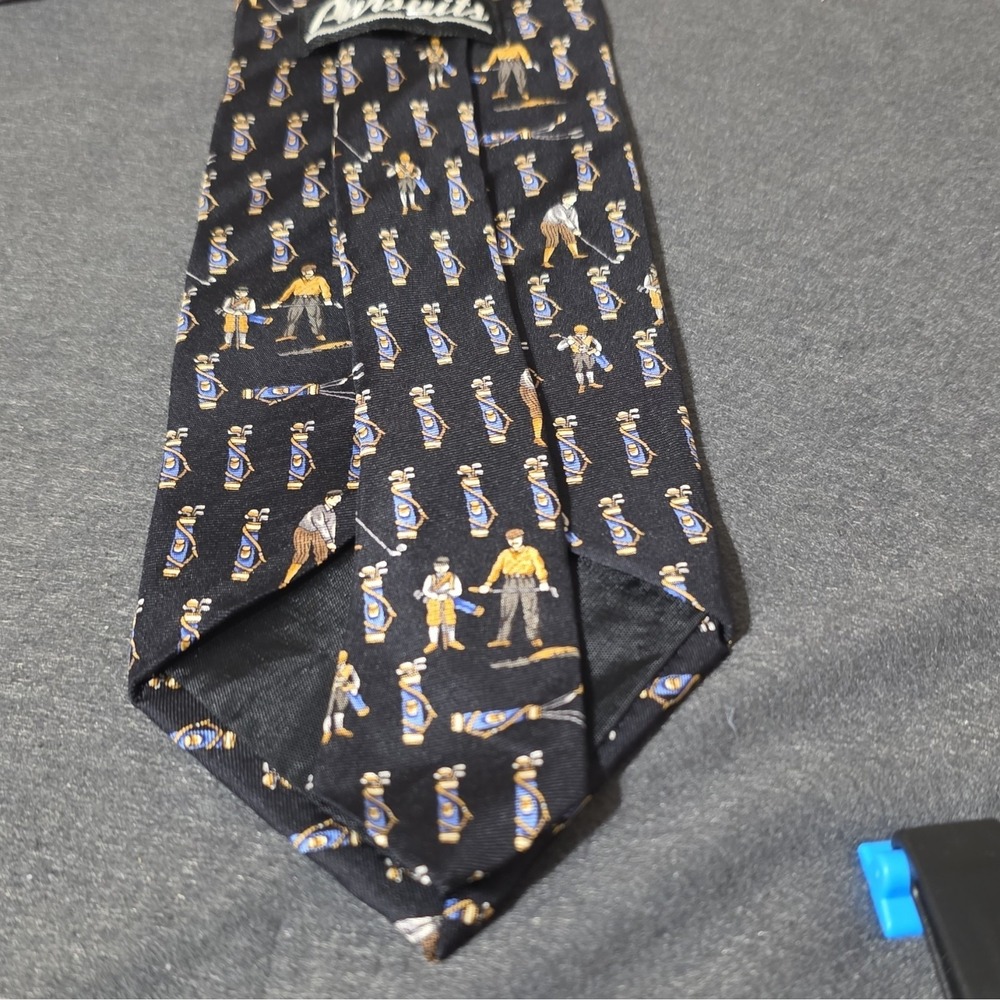 Pursuits Men's Golf Theme Novelty Tie Black Blue Yellow Brown White